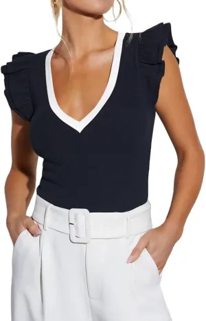 Ezbelle Women's Summer Sleeveless Tops V Neck Ruffle Shirts Ribbed Knit Tank Top Sexy Blouse Ladies Clothes 2025