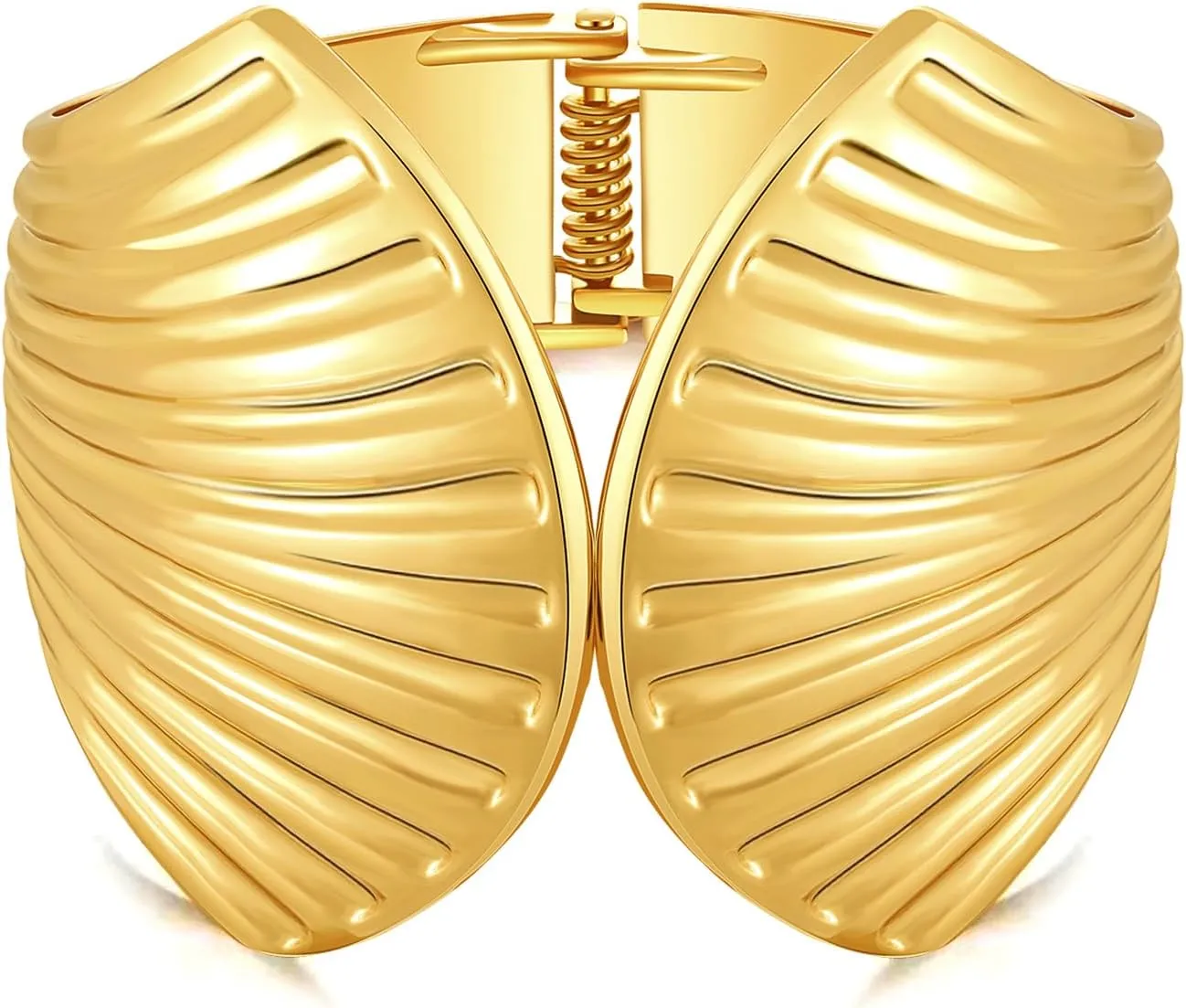 FAERLIIRY Gold Chunky Bracelets for Women Seashell Wide Cuff Bangle Bracelet Open Hinged Bracelet Vintage Exaggerated Statement Polished Bangle Punk Gold Arm Cuff Bracelets