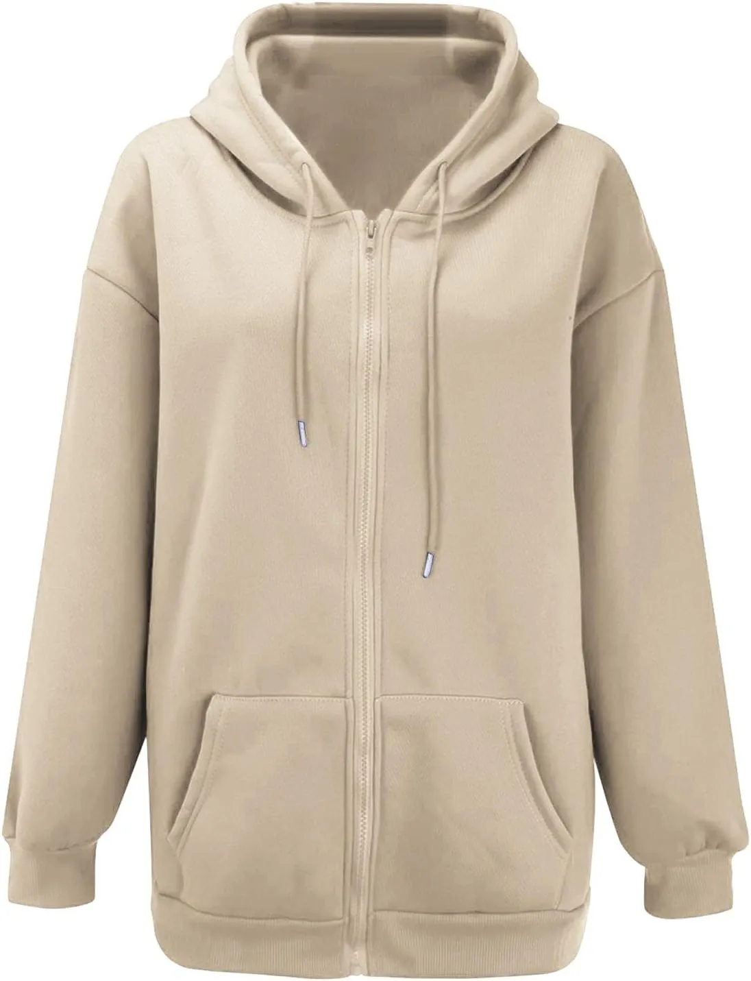 Fall Hoodies Jackets for Women Oversized Preppy Full Zip Up Drawstring Hooded Coats Fashion Solid Color Chunky Hoodie