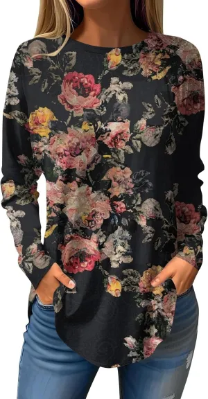 Fall Tops for Women Long Sleeve Round Neck Shirts Basic Tee Casual Top Fall Trendy Tunic Outfits Fitted T Shirts