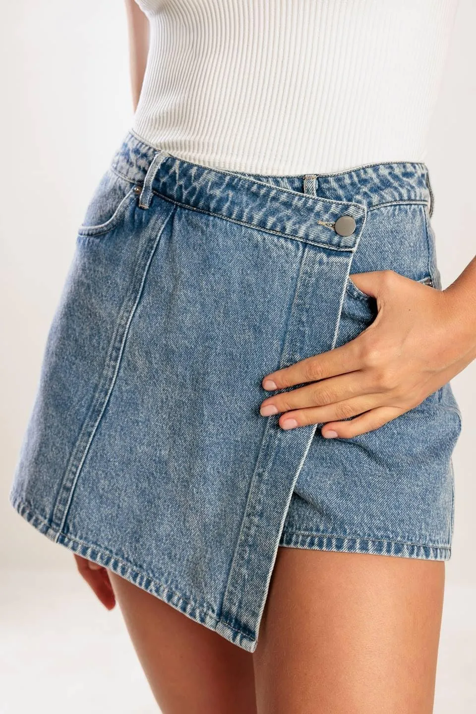 Faretumiya 2 Piece Denim Skirt Set Women Short Sleeve Vneck Crop Shirt High Waist Mini Skirt Jean Skort Set Going Out Outfit