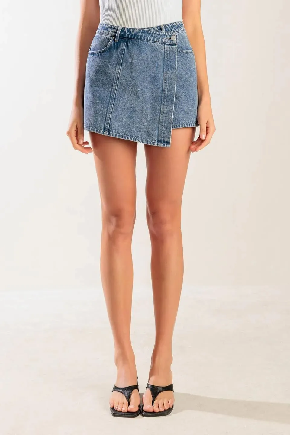 Faretumiya 2 Piece Denim Skirt Set Women Short Sleeve Vneck Crop Shirt High Waist Mini Skirt Jean Skort Set Going Out Outfit