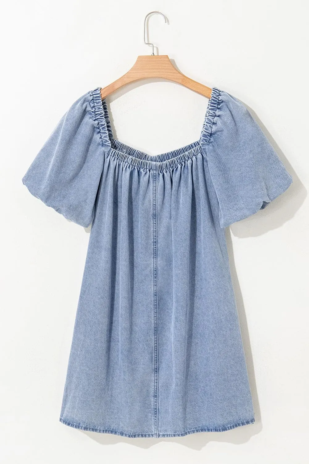Faretumiya Women Denim Mini Dress Flowy Puff Short Sleeve Babydoll Y2k Ruffle Bow Tie Going Out Short Party Jean Dress