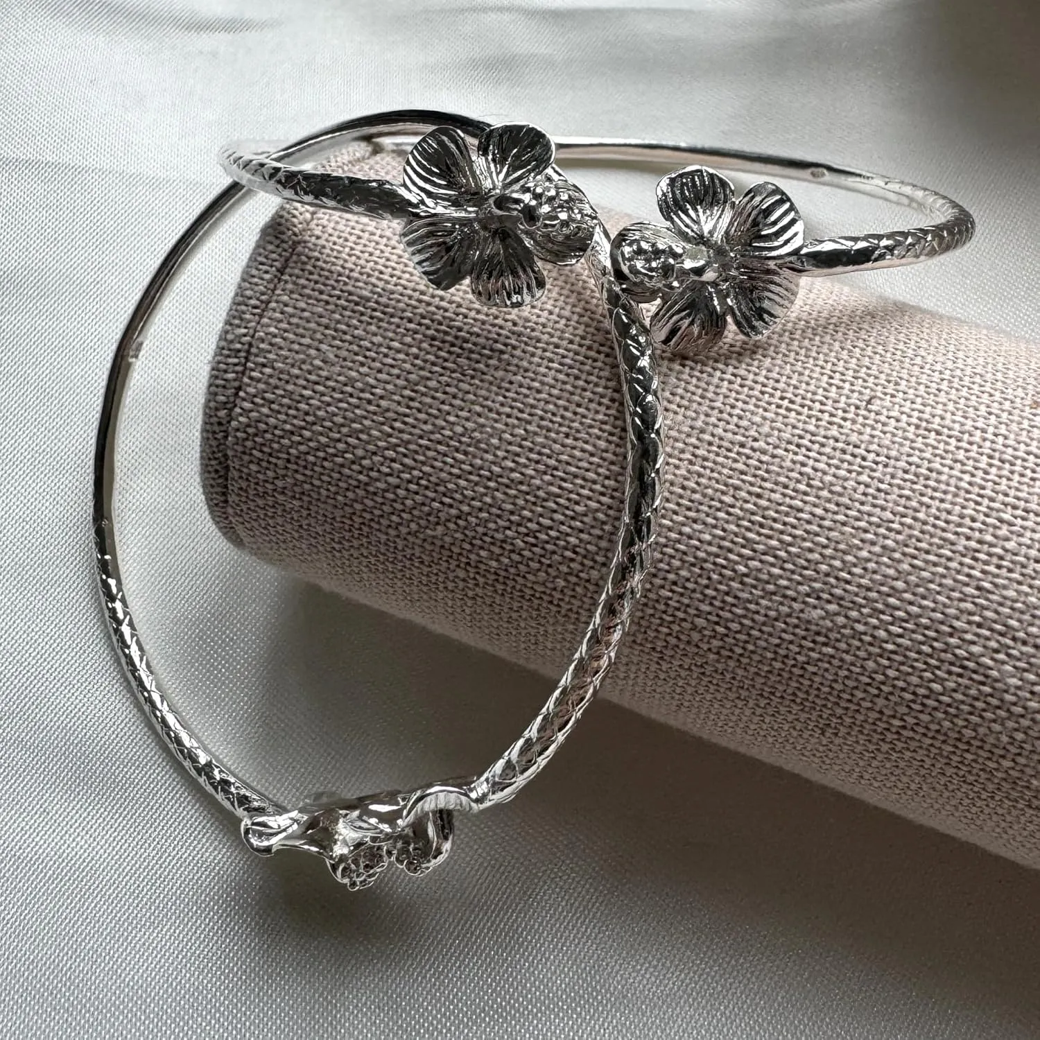 Flower Hibiscus Solid .925 Sterling Silver Bangle Cuff Bracelet Large For Women Jewelry Stretch Bracelets Friendship Gift Birthday Gifts West Indian Bangle, 1 piece