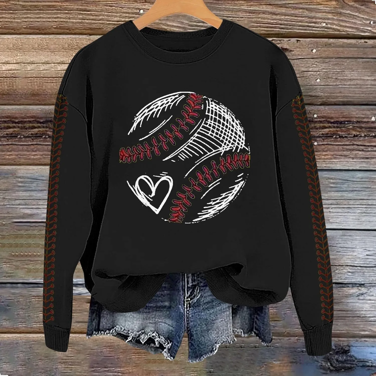 Game Day Sweatshirt Women Crew Neck Football Baseball Mom Shirts Loose Casual Long Sleeve Cute Graphic Pullover Tops