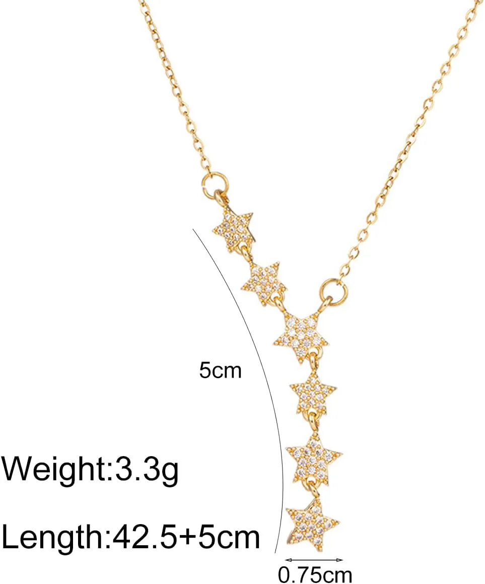 GIGB PBDK Dainty Gold Crystal Star Choker Necklace for Women,Charm Star CZ Statement Y Necklace Adjustable Pentagram Pendant Necklace Jewelry Accessories