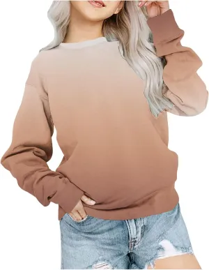 Girls and Boys Gradient Sweatshirt Crewneck Pullover Fleece Lined Sweatshirts Fashion Blouses Long Sleeve Shirt