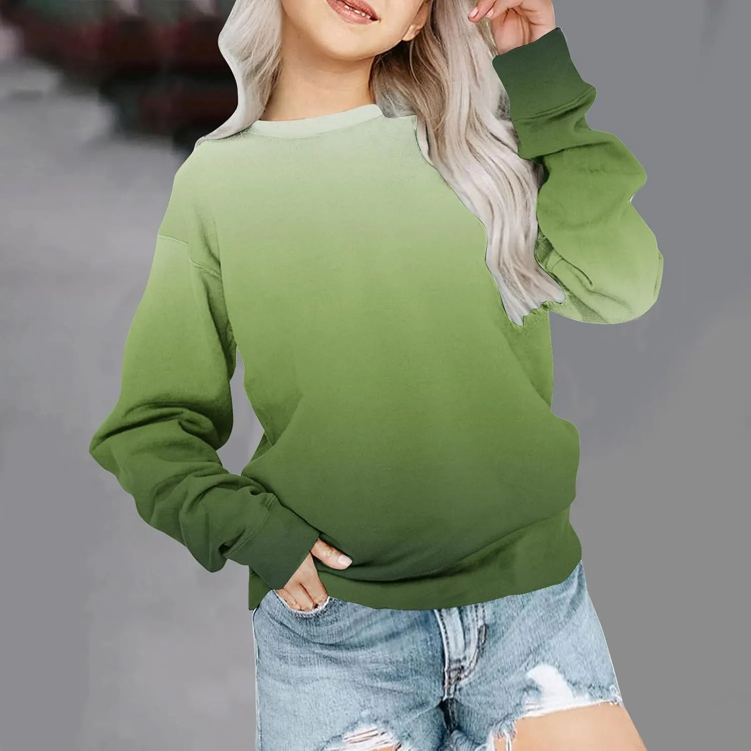 Girls and Boys Gradient Sweatshirt Crewneck Pullover Fleece Lined Sweatshirts Fashion Blouses Long Sleeve Shirt