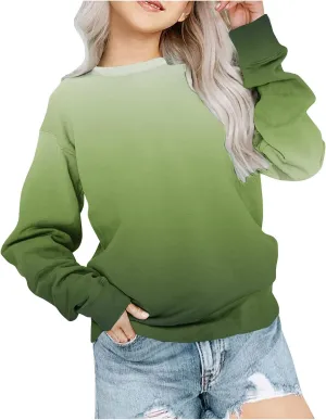 Girls and Boys Gradient Sweatshirt Crewneck Pullover Fleece Lined Sweatshirts Fashion Blouses Long Sleeve Shirt