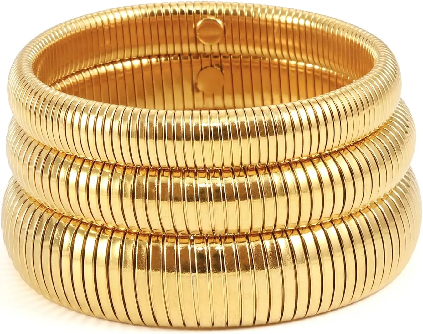 Gold Bangles for Women and Men - Stainless Steel Snake Chain Bracelet, Flex Stretch Wristband, Irregular Cuff, Chunky Bangle - Non-Tarnish