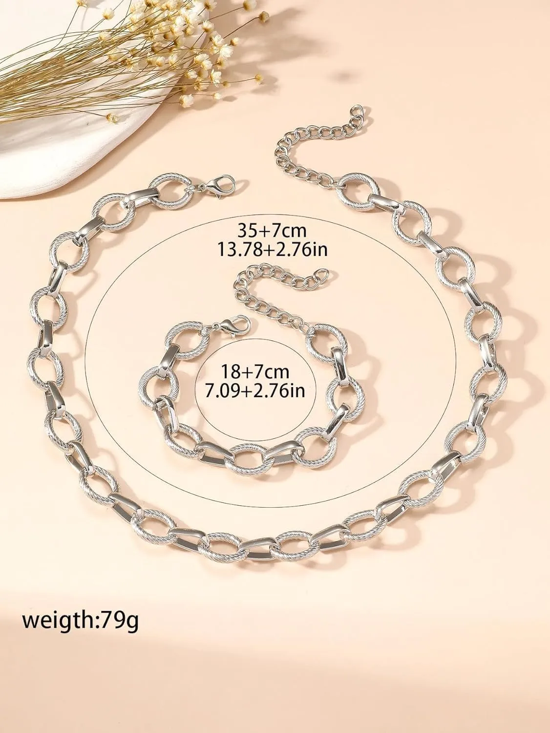Gold Chunky Necklace and Bracelets Set 14K Gold Plated Statement Necklaces for Women Silver Chunky Necklace Punk Cuban Choker Necklaces Fashion Cuban Chain Hip-hop Jewelry