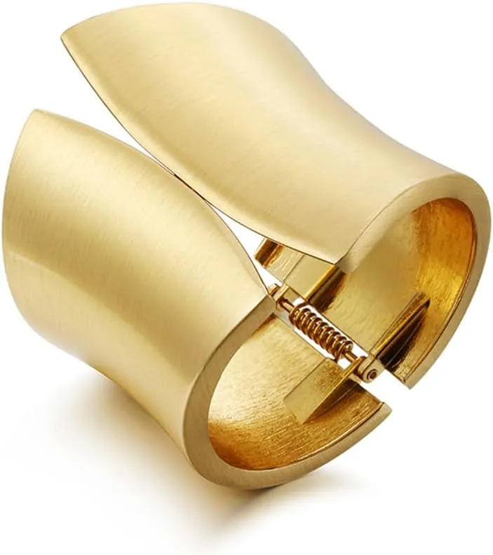 Gold Cuff Bangle Bracelets for Women Men, 18K Gold Plated Wide Chunky Punk Cuff Bracelets Hammered Irregular Link Wrist Wrap Bracelet