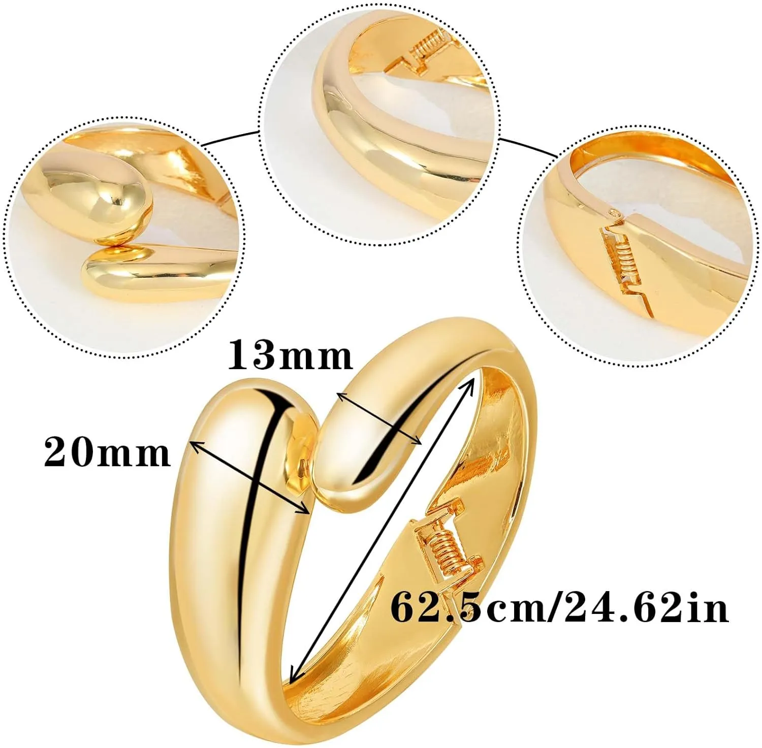 Gold Open Cuff Bangle Bracelet Wide Round Chunky Cuff Bracelet 18K Gold Plated