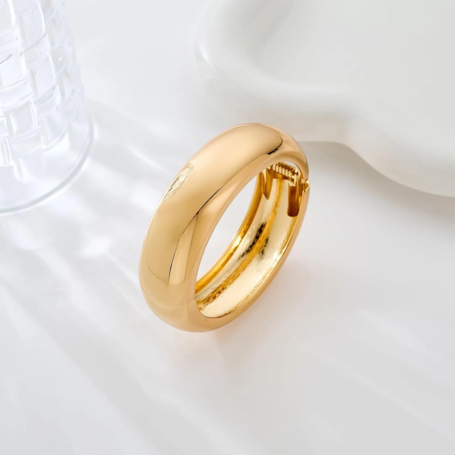 Gold Polished Chunky Bangle Bracelet for Women Hypoallergenic Valentines Gift for Women