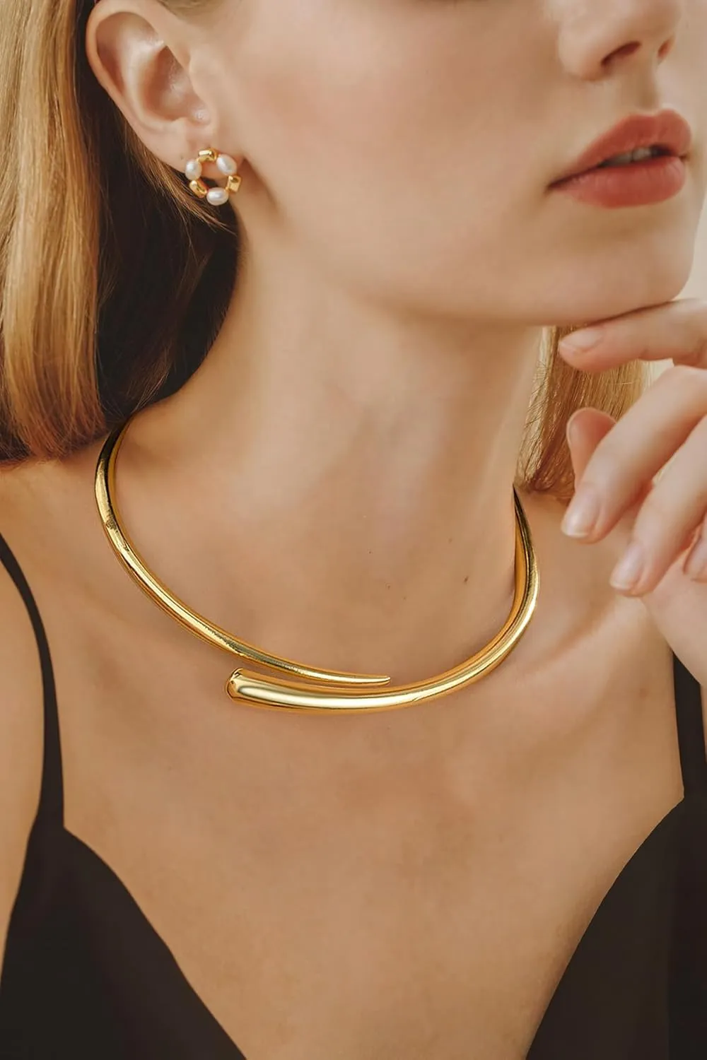 Gold Silver Chunky Choker Necklace For Women Waterdrop Choker Collar Necklace Bold Statement Necklaces Spring Hinged Open Necklaces Trendy Jewelry
