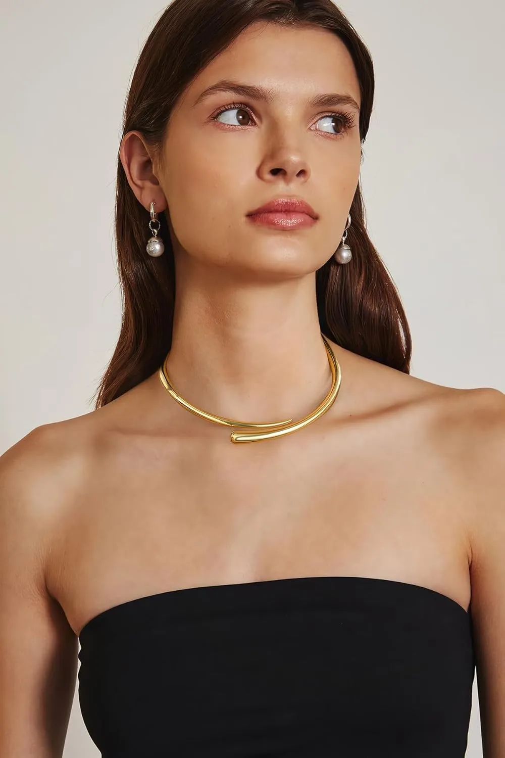 Gold Silver Chunky Choker Necklace For Women Waterdrop Choker Collar Necklace Bold Statement Necklaces Spring Hinged Open Necklaces Trendy Jewelry