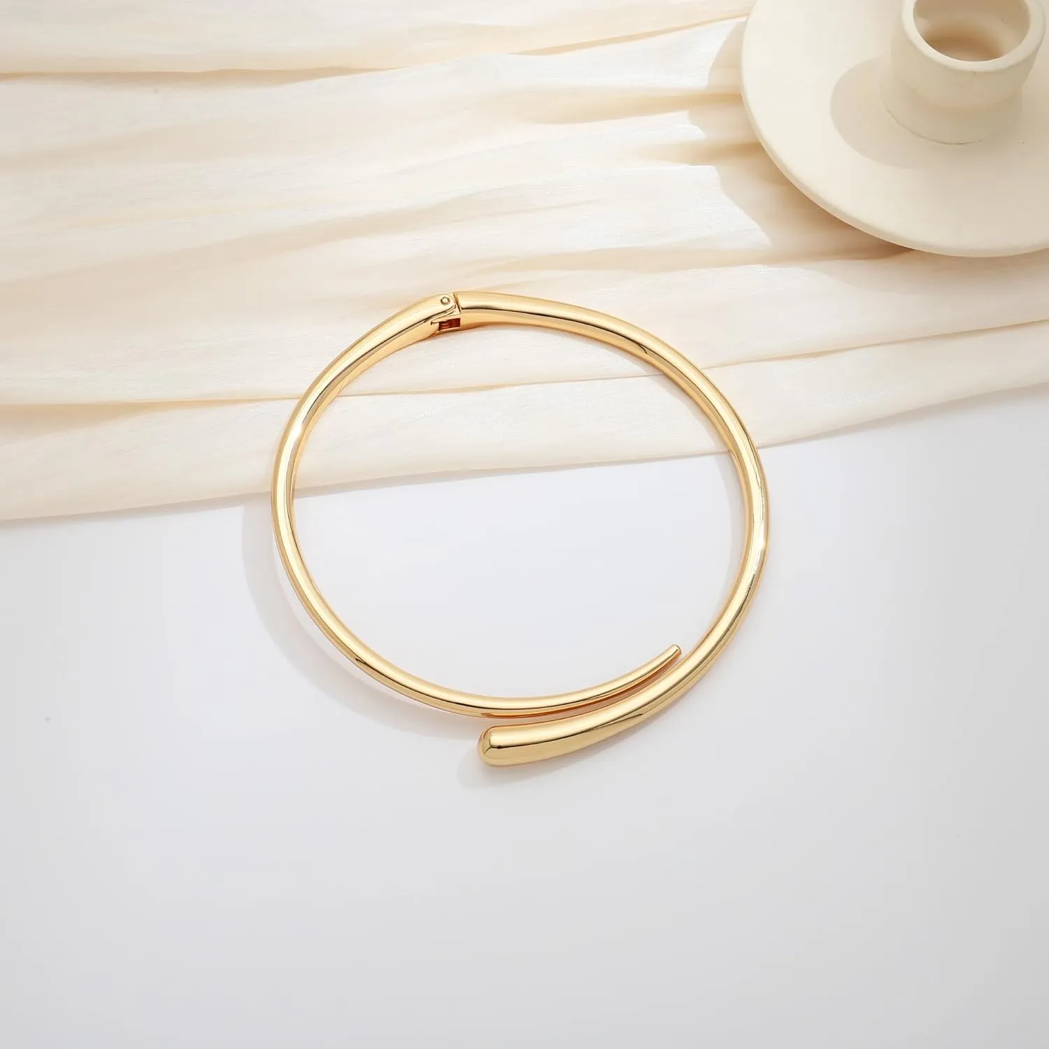 Gold Silver Chunky Choker Necklace For Women Waterdrop Choker Collar Necklace Bold Statement Necklaces Spring Hinged Open Necklaces Trendy Jewelry