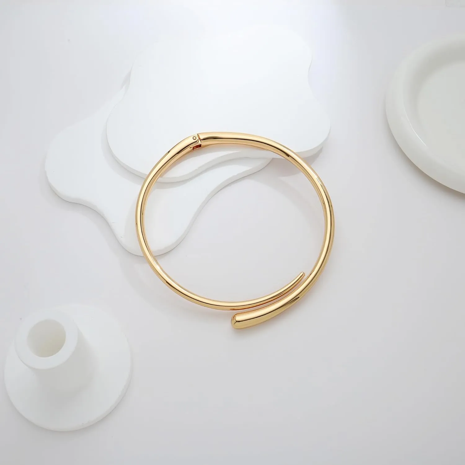 Gold Silver Chunky Choker Necklace For Women Waterdrop Choker Collar Necklace Bold Statement Necklaces Spring Hinged Open Necklaces Trendy Jewelry
