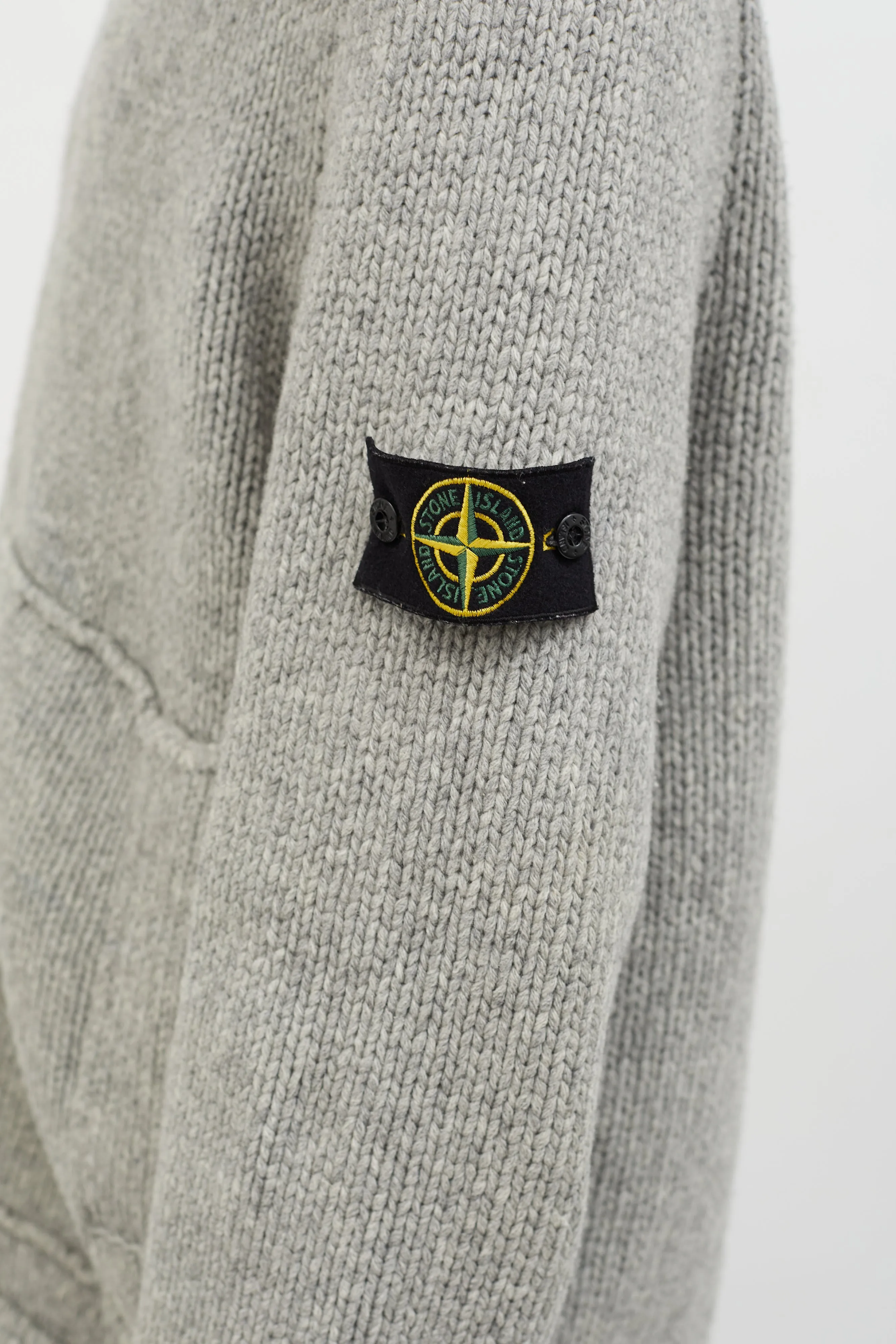 Grey & Navy Wool Hooded Zip Up Sweater