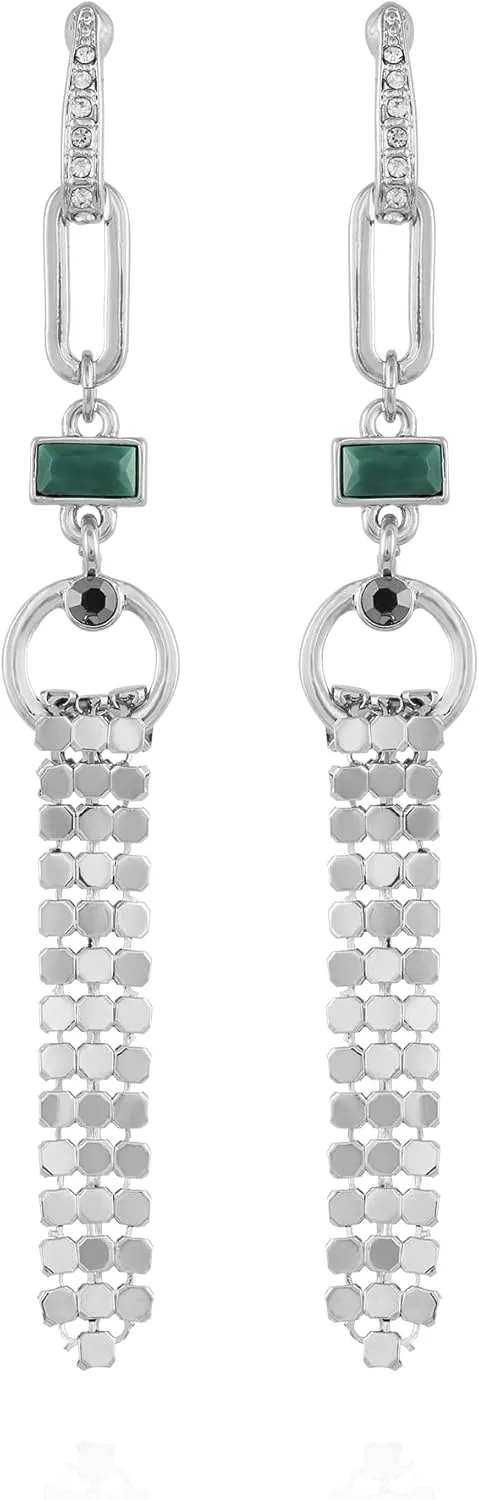 GUESS Silver-Tone Linear Mesh Chain Dangle Drop Earrings