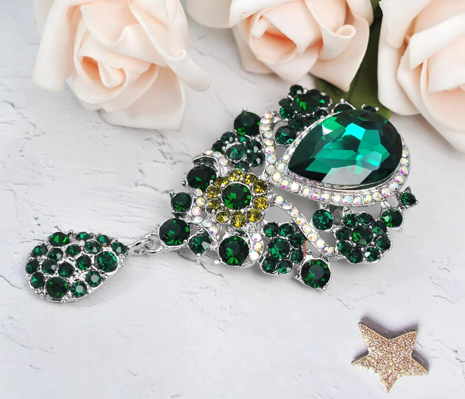 Gyn&Joy Women's Austrian Crystal Bouquet Flower Teardrop Large Gorgeous Brooch Pin