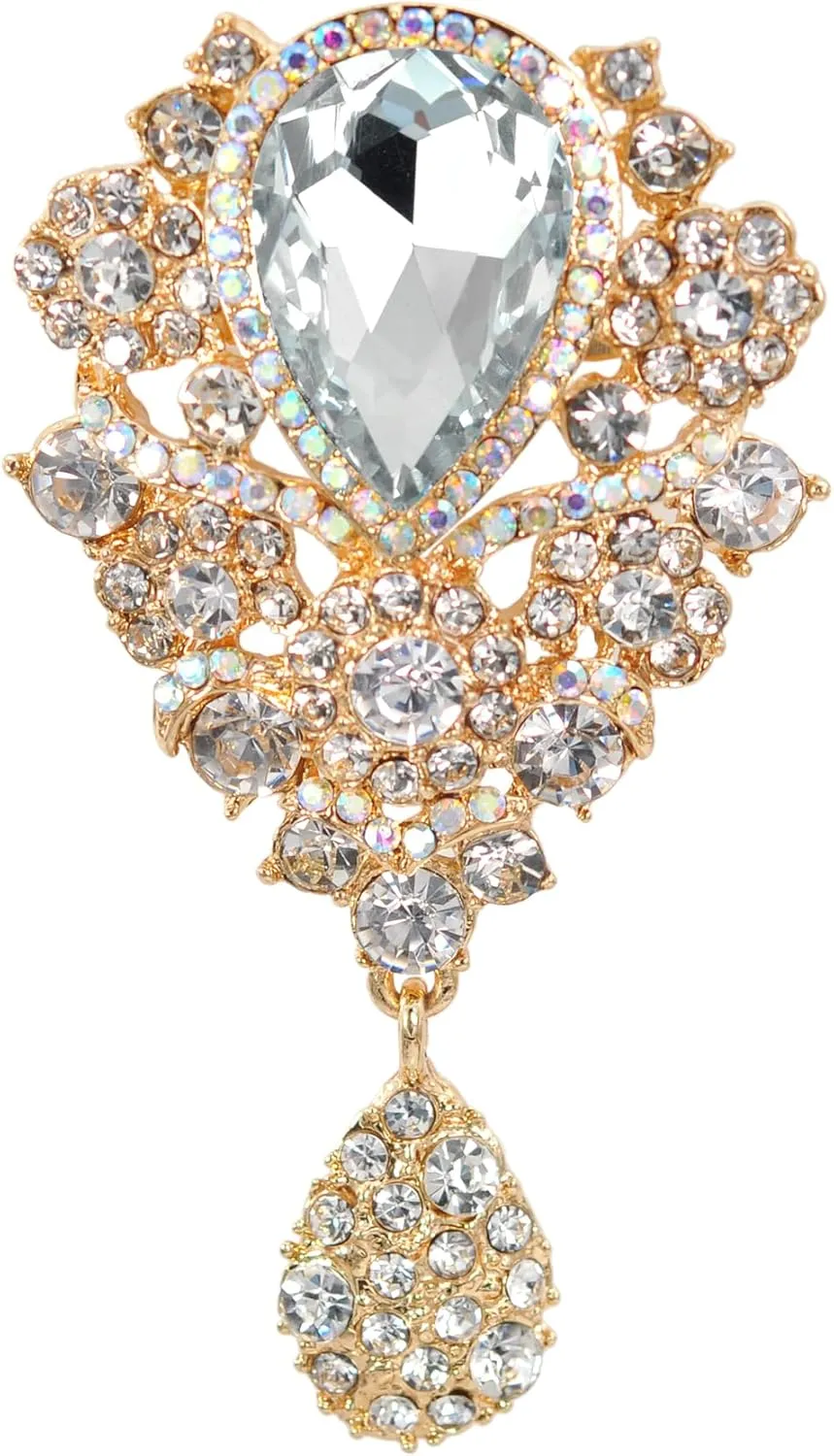 Gyn&Joy Women's Austrian Crystal Bouquet Flower Teardrop Large Gorgeous Brooch Pin
