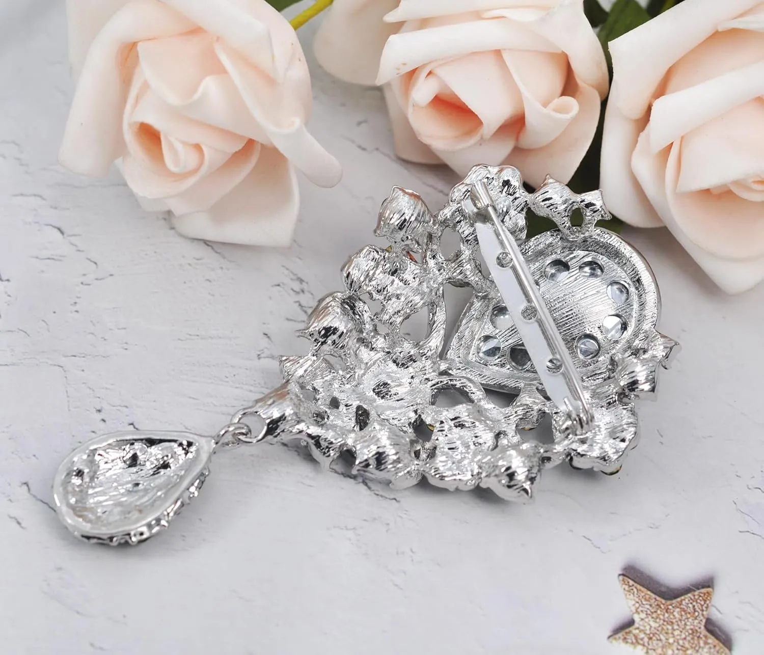 Gyn&Joy Women's Austrian Crystal Bouquet Flower Teardrop Large Gorgeous Brooch Pin