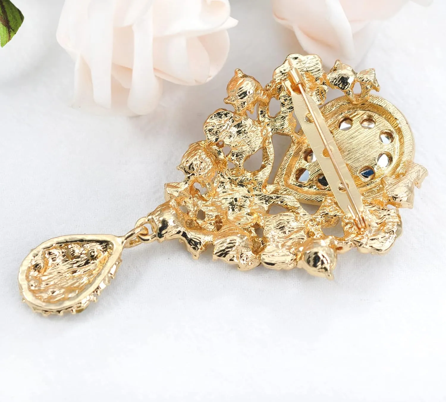 Gyn&Joy Women's Austrian Crystal Bouquet Flower Teardrop Large Gorgeous Brooch Pin