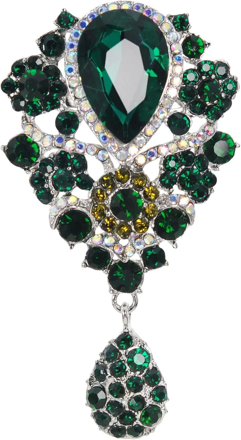 Gyn&Joy Women's Austrian Crystal Bouquet Flower Teardrop Large Gorgeous Brooch Pin