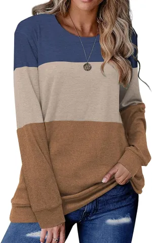 Halife Women's Long Sleeve Color Block Tops Crewneck Sweatshirts Pullover Tunic Shirts Blouses
