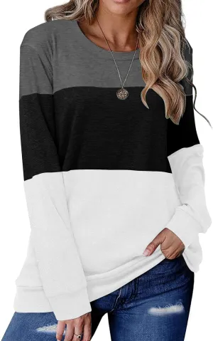 Halife Women's Long Sleeve Color Block Tops Crewneck Sweatshirts Pullover Tunic Shirts Blouses