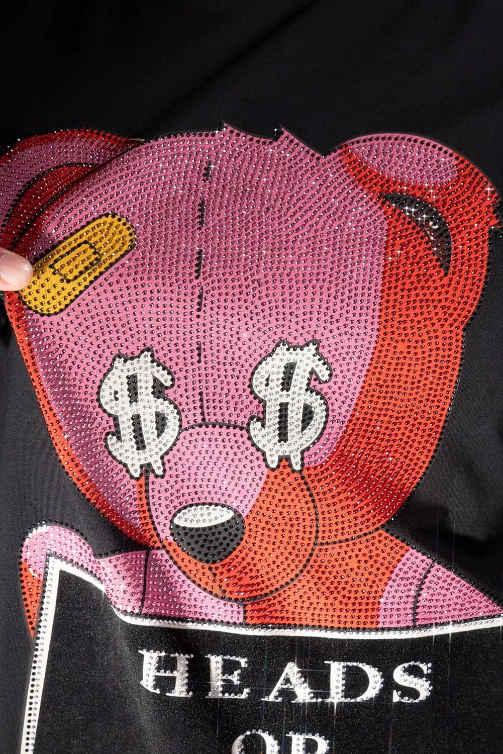 HEADS OR TAILS Mens Graphic T-Shirts with Rhinestones, Animal Design Bling Stone Studded, Slim Fit Knit Cool T Shirts for Men