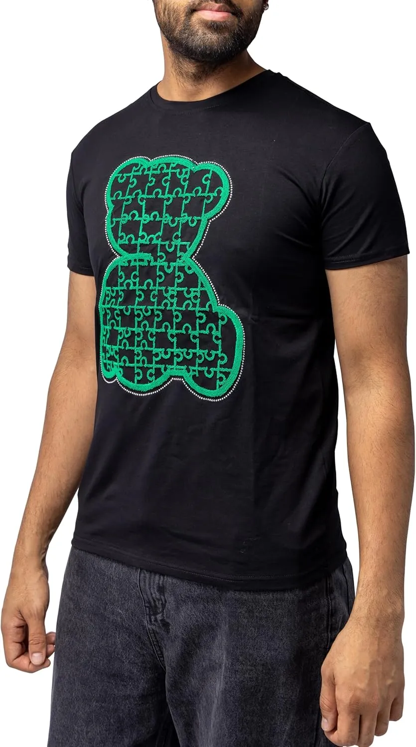 HEADS OR TAILS Mens Graphic T-Shirts with Rhinestones, Animal Design Bling Stone Studded, Slim Fit Knit Cool T Shirts for Men