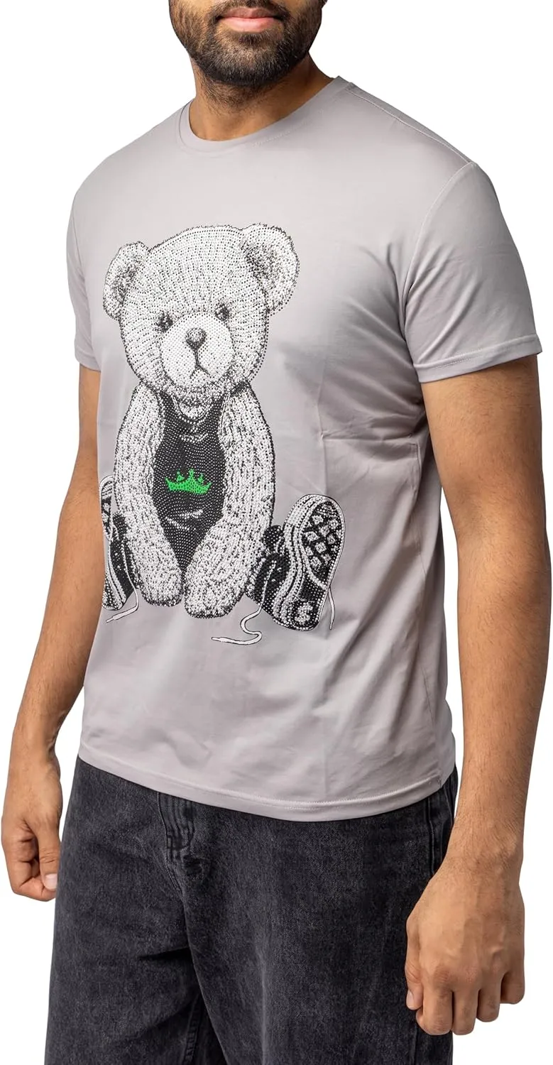 HEADS OR TAILS Mens Graphic T-Shirts with Rhinestones, Animal Design Bling Stone Studded, Slim Fit Knit Cool T Shirts for Men