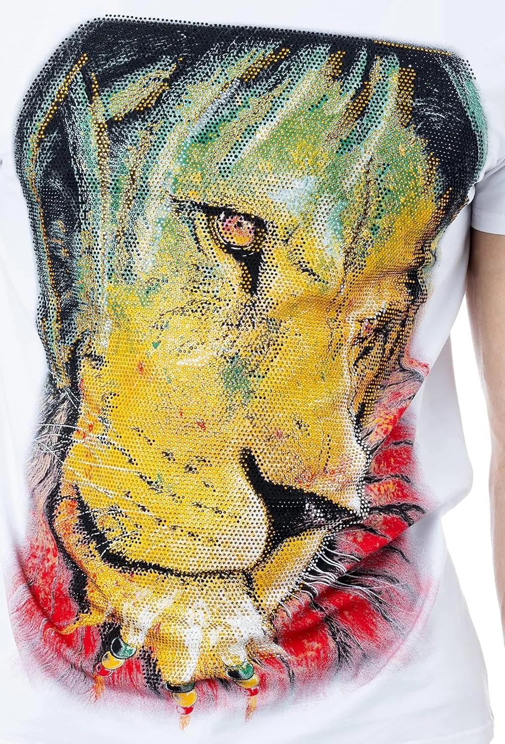 HEADS OR TAILS Mens Graphic T-Shirts with Rhinestones, Animal Design Bling Stone Studded, Slim Fit Knit Cool T Shirts for Men