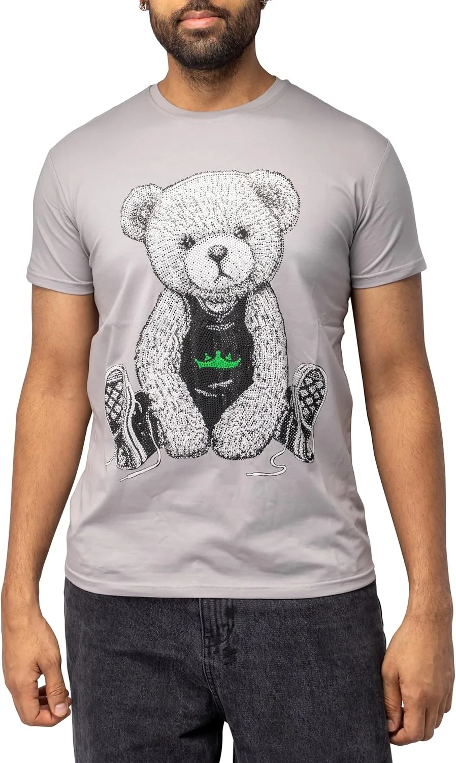 HEADS OR TAILS Mens Graphic T-Shirts with Rhinestones, Animal Design Bling Stone Studded, Slim Fit Knit Cool T Shirts for Men