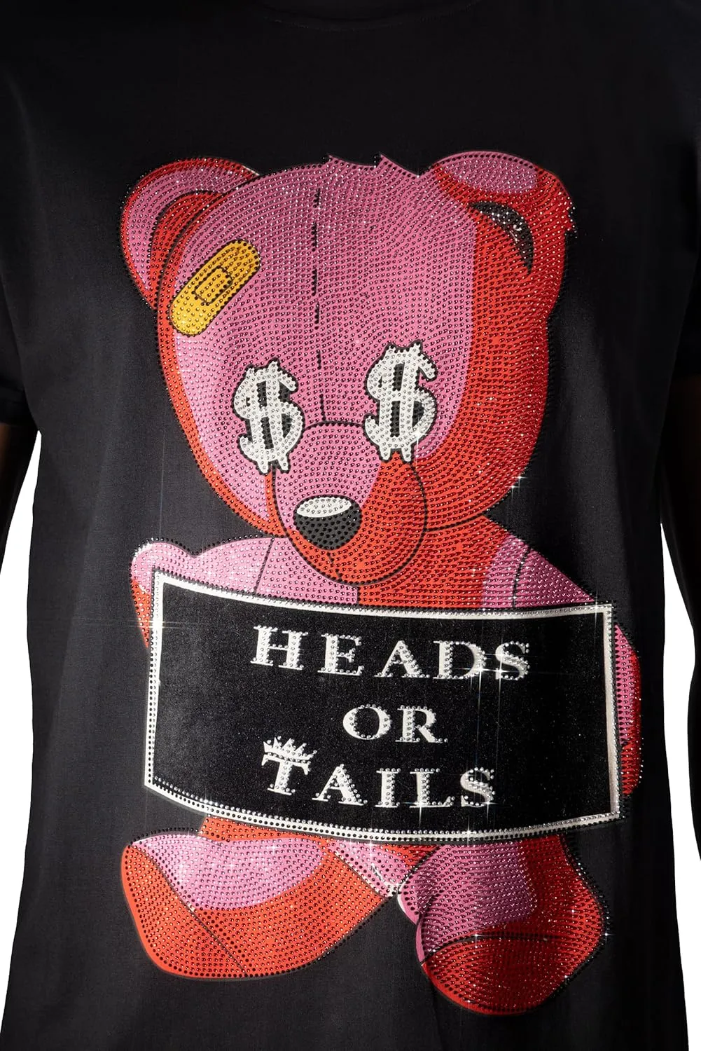 HEADS OR TAILS Mens Graphic T-Shirts with Rhinestones, Animal Design Bling Stone Studded, Slim Fit Knit Cool T Shirts for Men