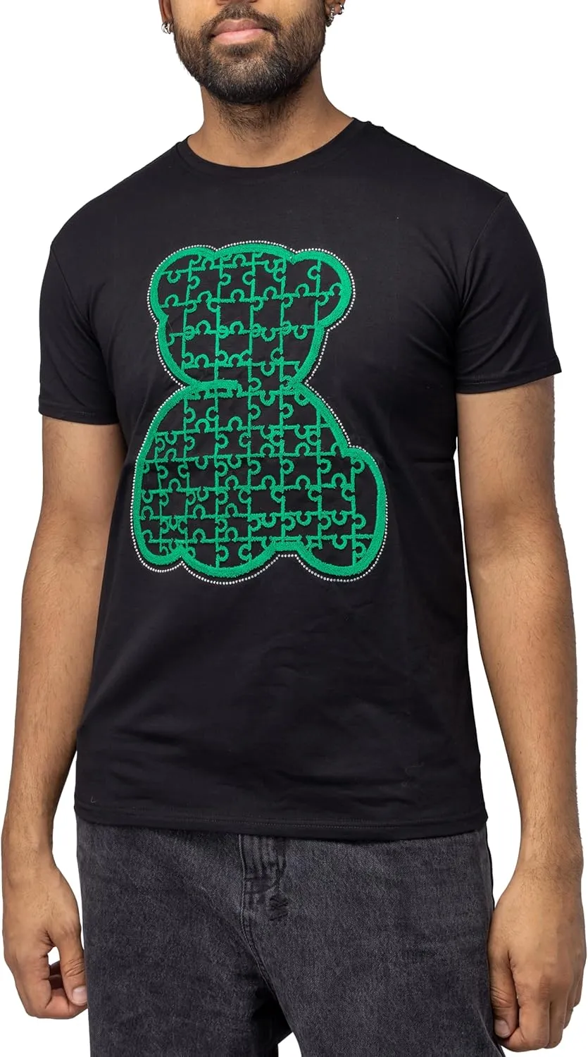 HEADS OR TAILS Mens Graphic T-Shirts with Rhinestones, Animal Design Bling Stone Studded, Slim Fit Knit Cool T Shirts for Men