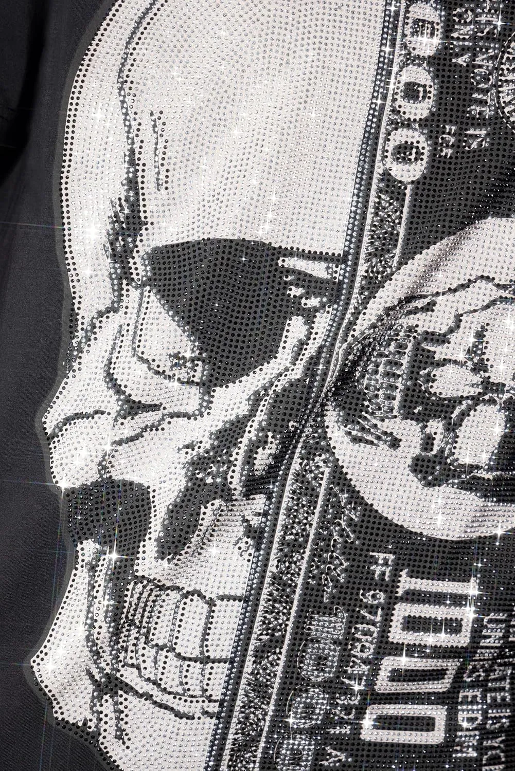 HEADS OR TAILS Mens Graphic T-Shirts w/Rhinestones, Skull Printed Bling Stone Studded, Slim Fit Knit Cool T Shirts for Men