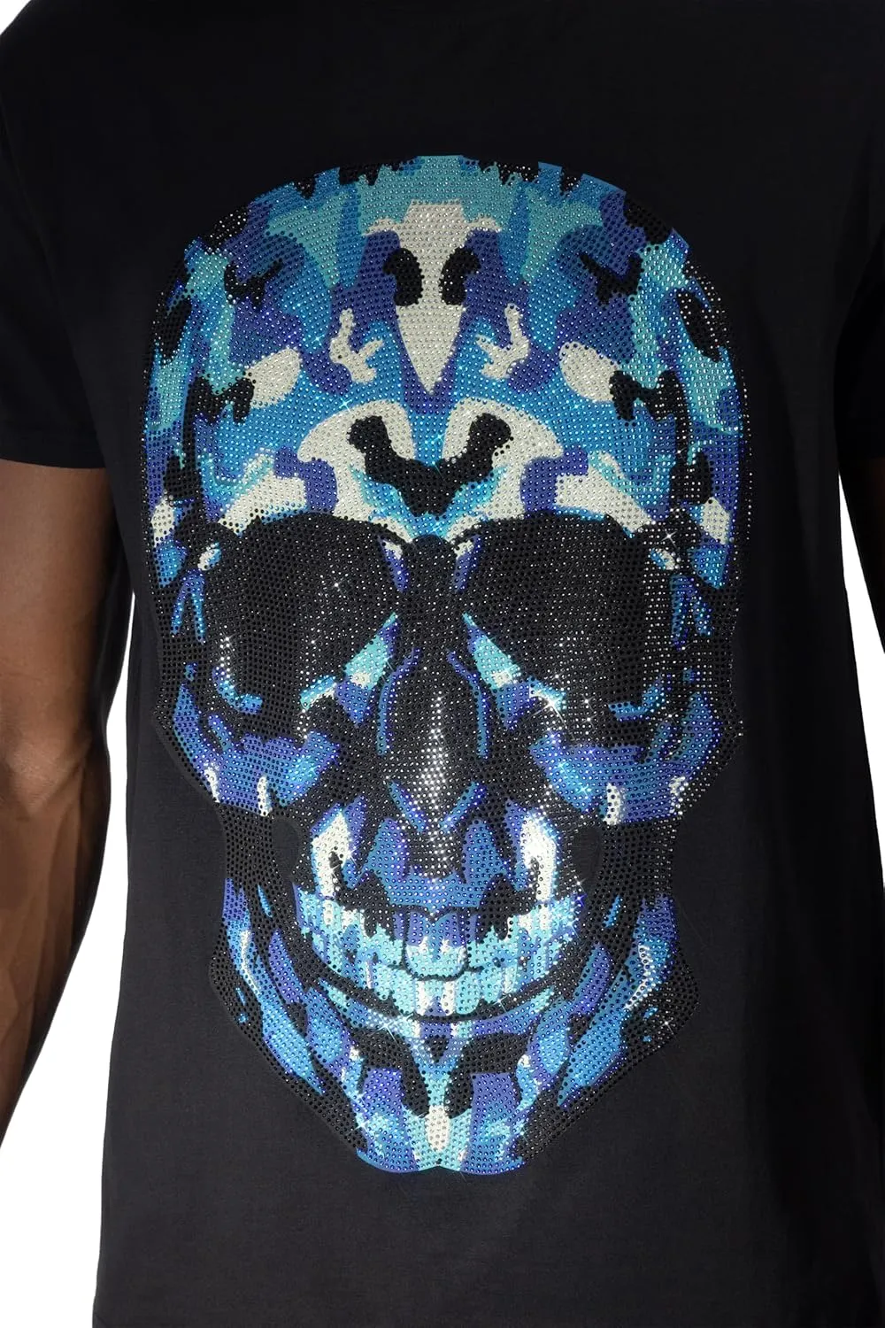 HEADS OR TAILS Mens Graphic T-Shirts w/Rhinestones, Skull Printed Bling Stone Studded, Slim Fit Knit Cool T Shirts for Men
