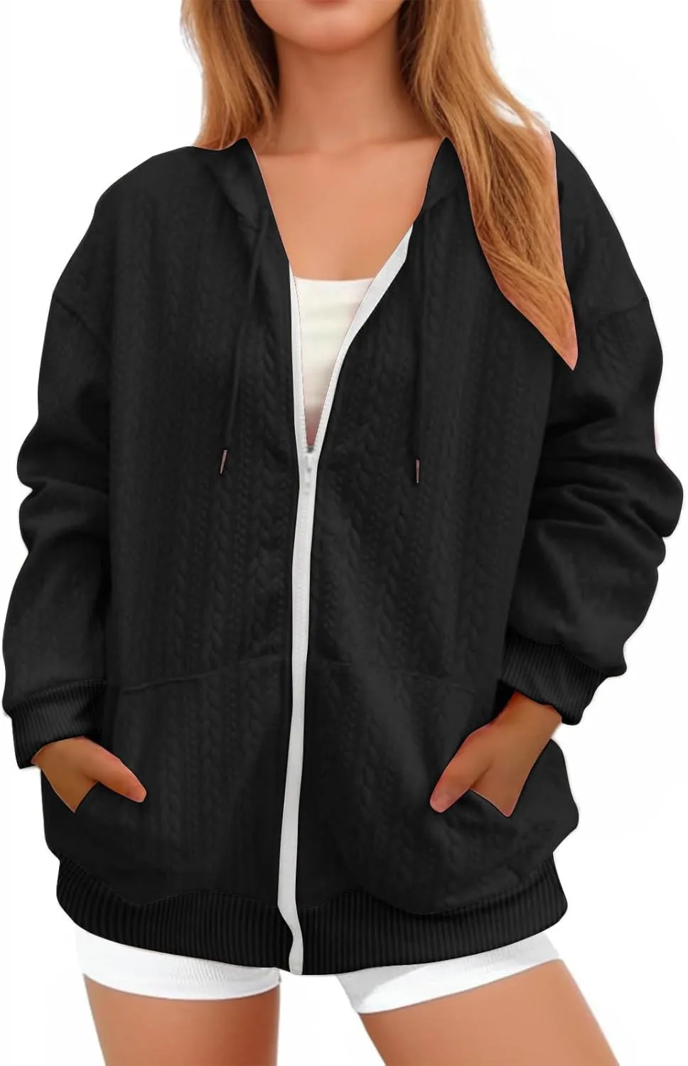 hlysgo Zip Up Hoodie Women Oversized Fall Fashion Sweatshirt Jackets Casual Hoodies Comfy Hooded Outwear with Pockets