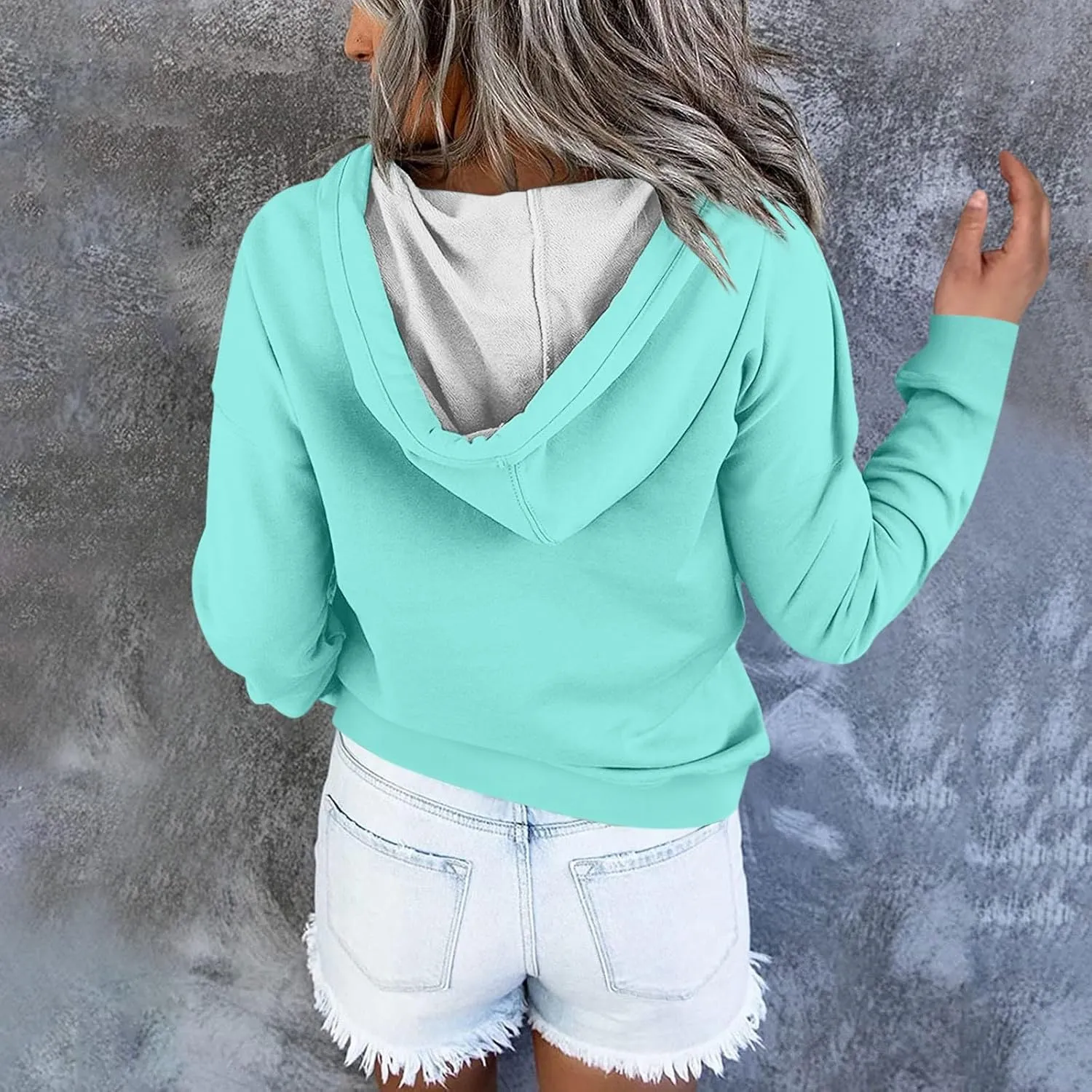 hoodies for women oversized sweatshirt trendy long sleeve button drawstring pullover sweater tops fall winter clothes 