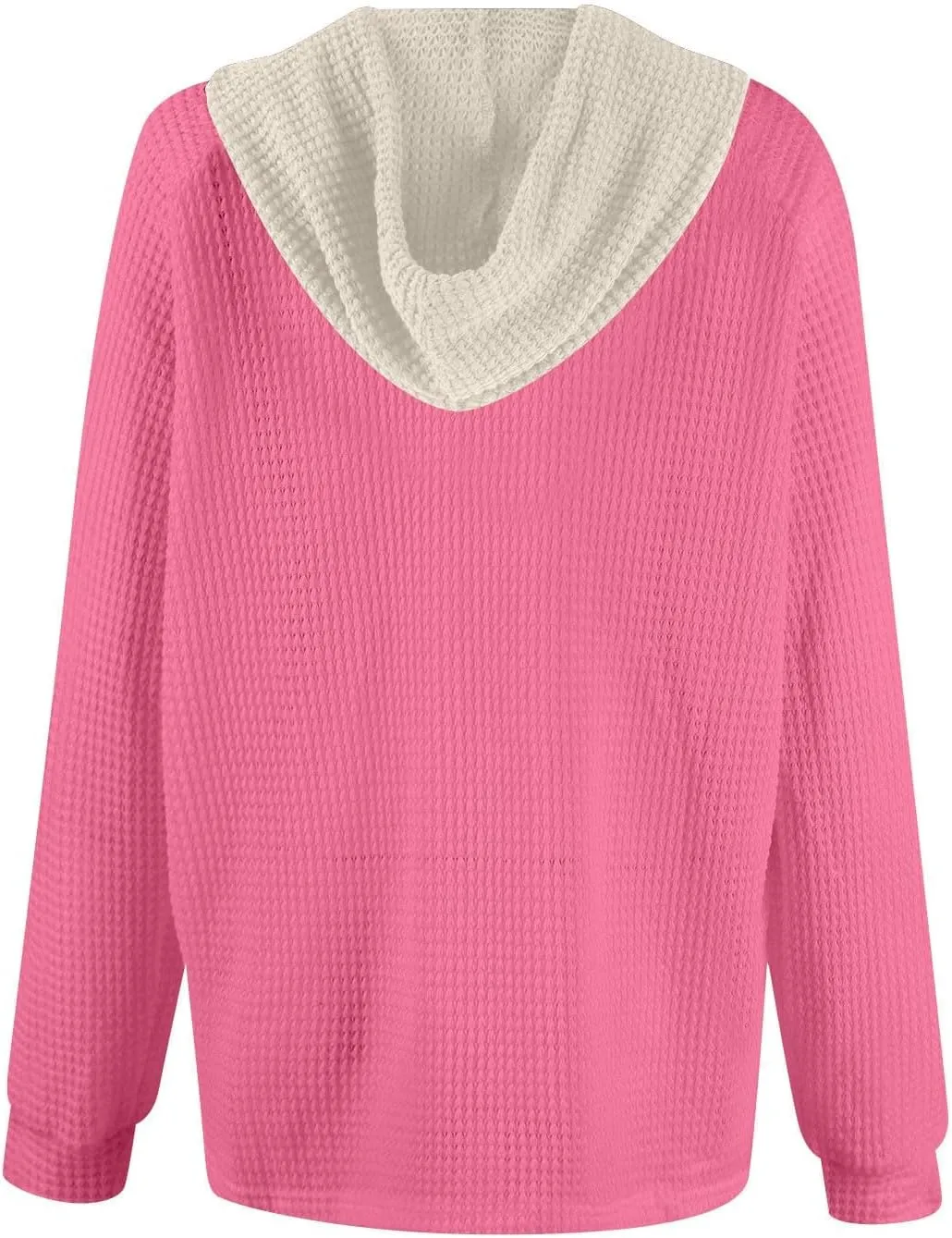 Hoodies for Women Waffle Knit Long Sleeve Drawstring Button V Neck Casual Pullover Sweatshirt Oversized Shirts Y2k Top