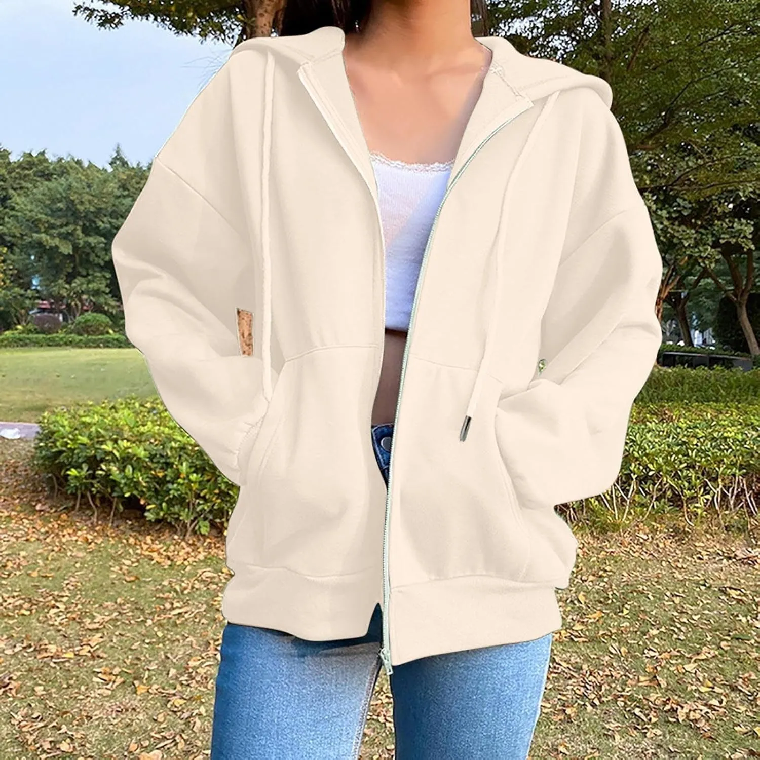 Hoodies Sweatshirts for Women 2024 Casual Long Sleeve Shirt Zip Up Fleece Hoodie Jacket Coat Fall Clothes with Pocket