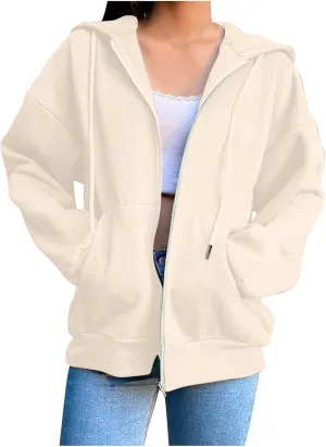 Hoodies Sweatshirts for Women 2024 Casual Long Sleeve Shirt Zip Up Fleece Hoodie Jacket Coat Fall Clothes with Pocket