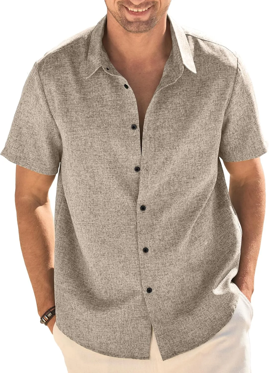 HOTake Men's Casual Linen Shirts Short Sleeve Button Down Summer Beach Vacation Wedding Shirts