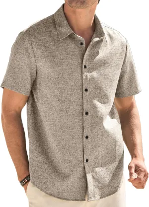 HOTake Men's Casual Linen Shirts Short Sleeve Button Down Summer Beach Vacation Wedding Shirts