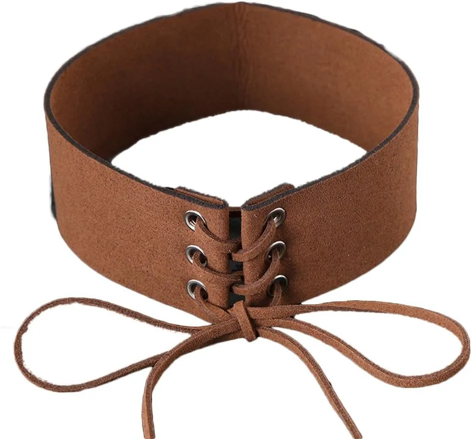 IDB Superior Faux Suede/Leather Tie Up Wide (1.6") Open Choker Necklace Strap - Multiple Colors to choose from