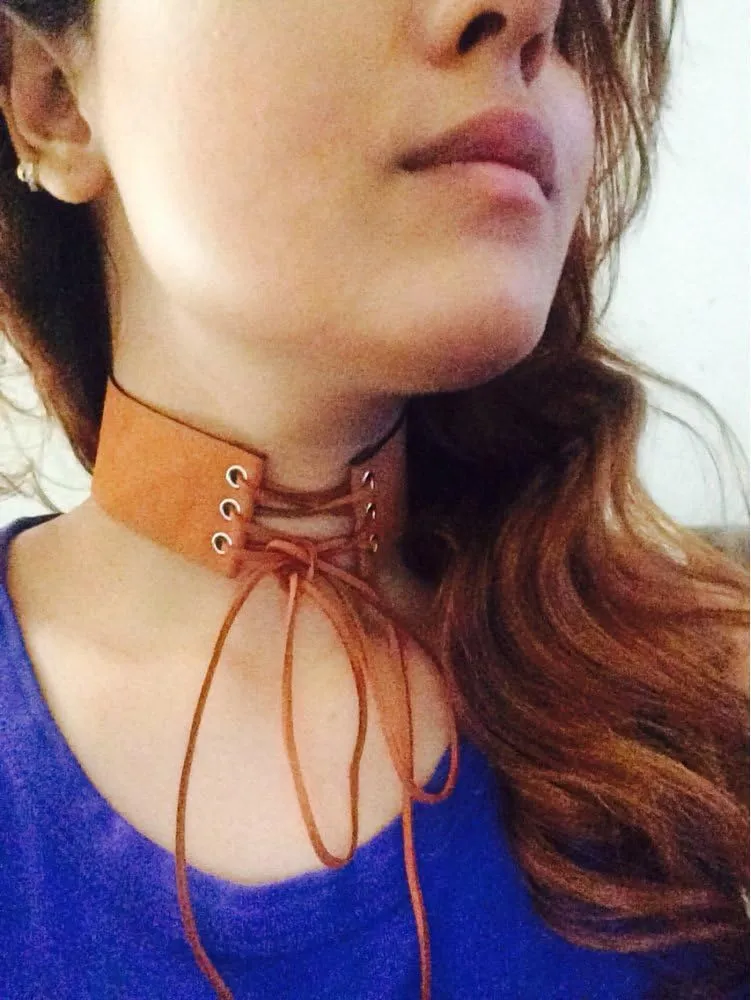 IDB Superior Faux Suede/Leather Tie Up Wide (1.6") Open Choker Necklace Strap - Multiple Colors to choose from