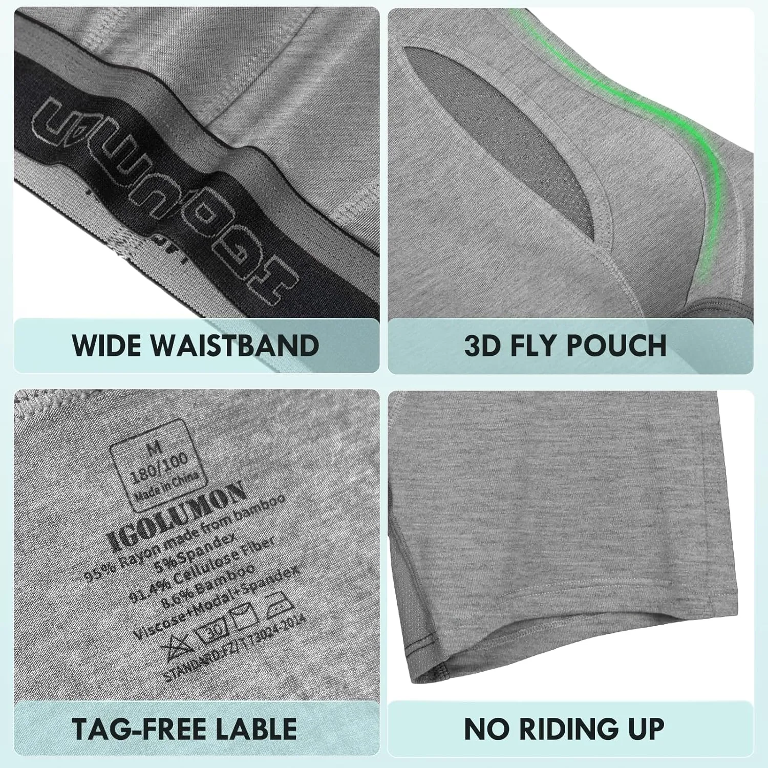 IGOLUMON Mens Underwear Boxers 6 Pack Bamboo Rayon Breathable Soft Boxer Briefs for Men with Fly Underwear Trunks